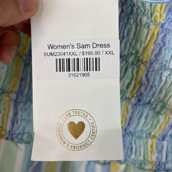 Dondolo Sam Linen Blend Dress Womens XXL Striped Smocked Ruffle Boho Peasant NEW - Picture 10 of 15